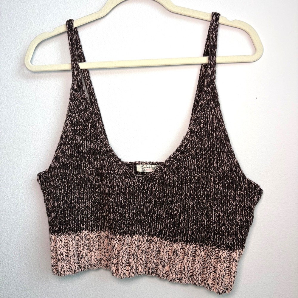 Free People Intimately Knit Crop Top Brown Pink Marled V-Neck Tank Medium